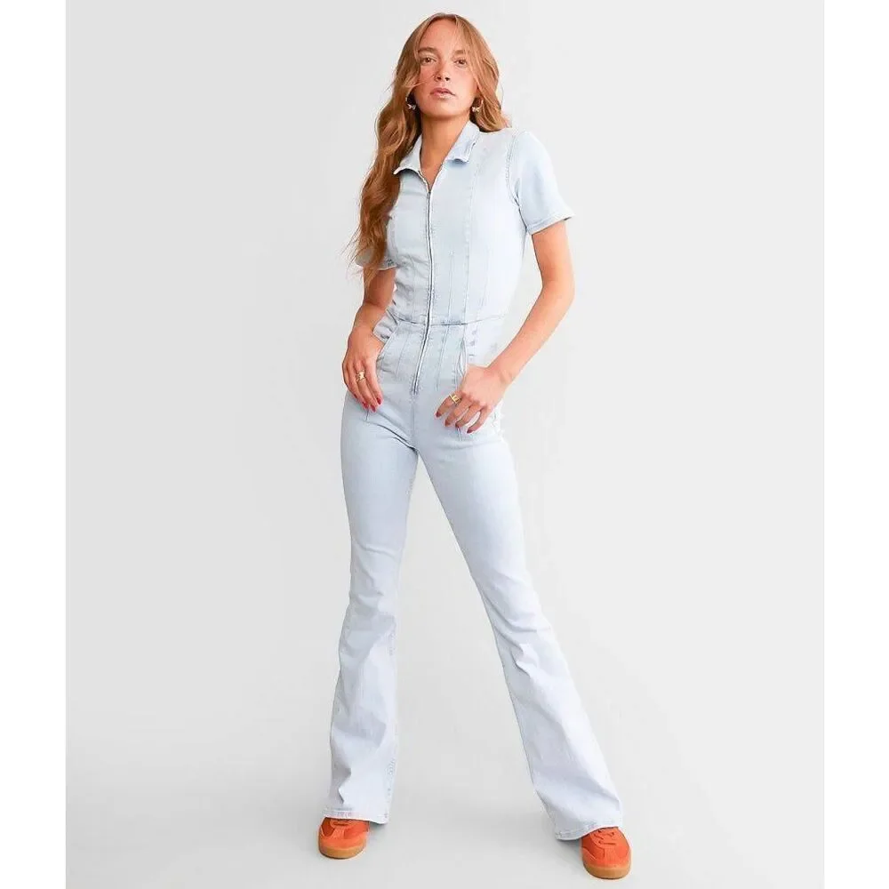 Free People Jayde Denim Flared Jumpsuit in Whimsy